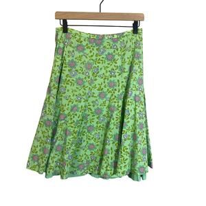 Garnet Hill Green Floral A-Line Midi Skirt Sz 8 Spring Summer Lined Botanical